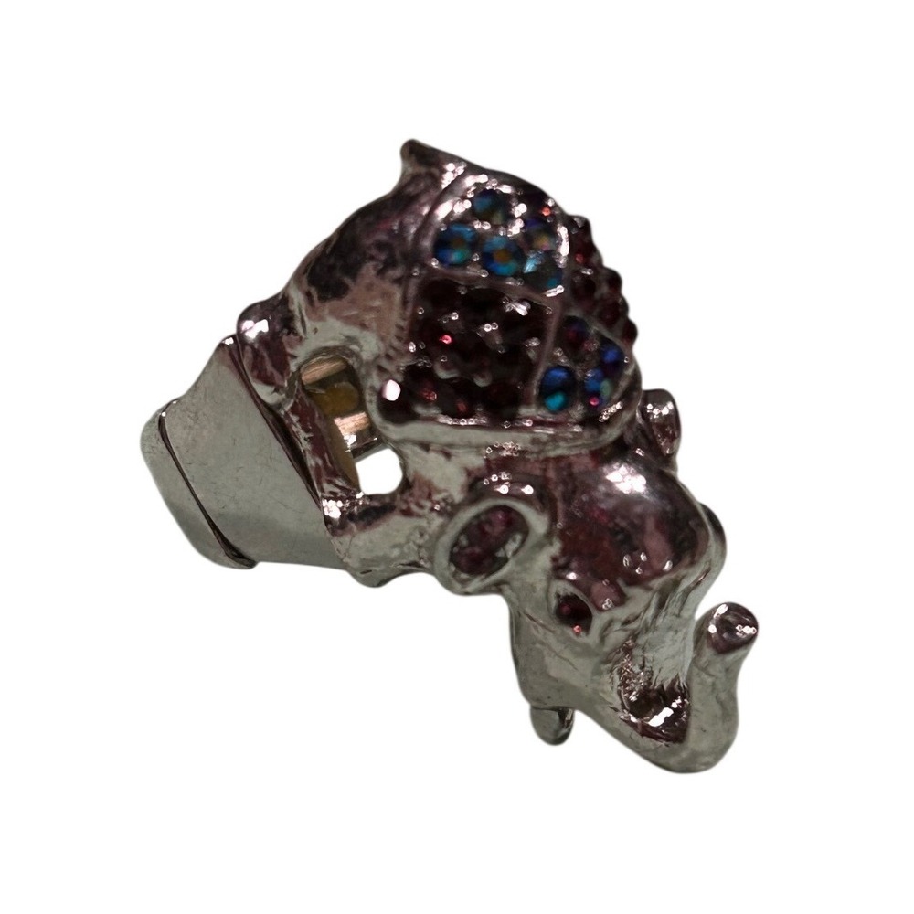 Silver Tone Elephant‎ Statement Ring Multi Color Rhinestone Boho Stretch Band